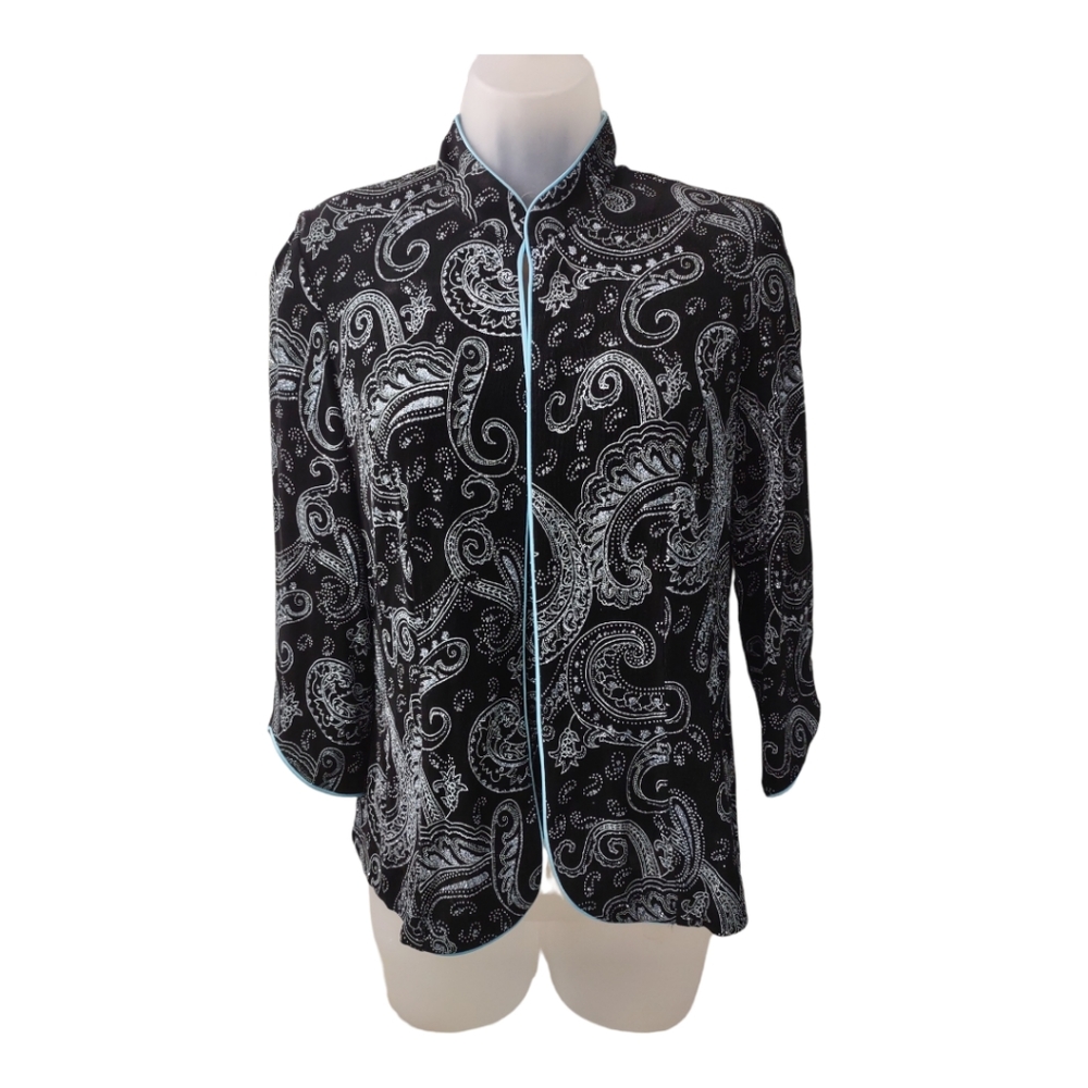 Alex evenings  size SP petite, glitter sparkle floral color black light blue